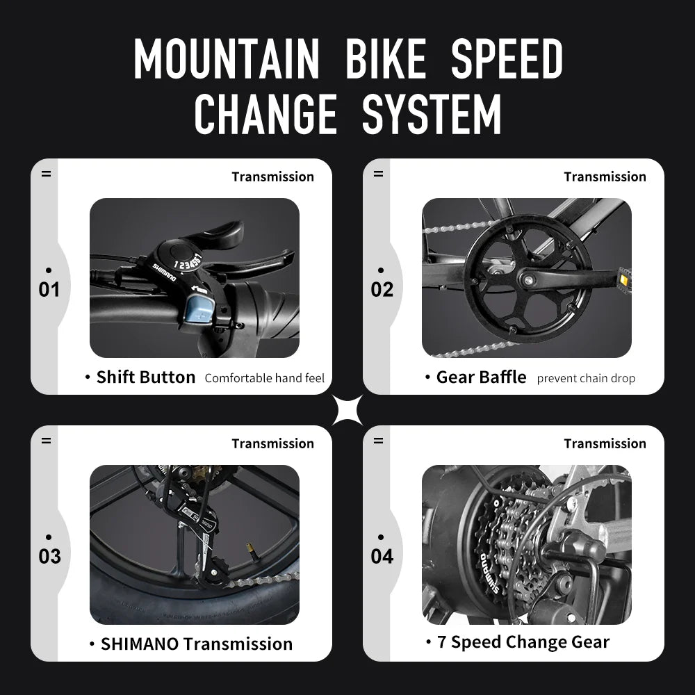 DEEPOWER S7Pro Electric Bike for Adults, 48V, 60Ah,Dual Battery, 20''x4.0 Fat Tires,Snow Mountain E-Bike, 2000W Electric Bicycle - Enfance-Heureuse