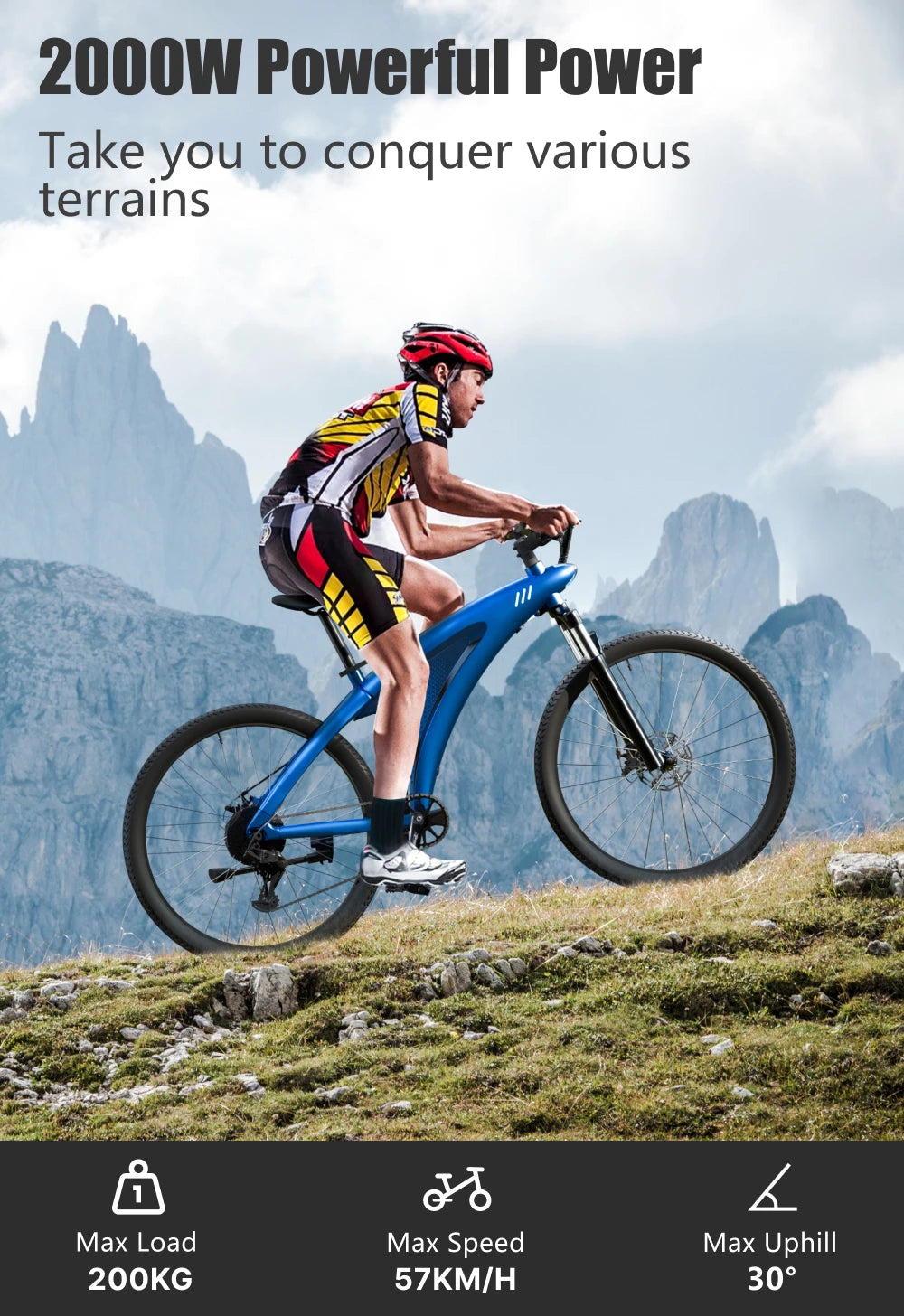 HX Q5 2000W Ebike Adult Electric Mountain Bicycle 27.5 inch Electric Bike 57km/h Removable battery Moped E Bikes Road Bike - Enfance-Heureuse