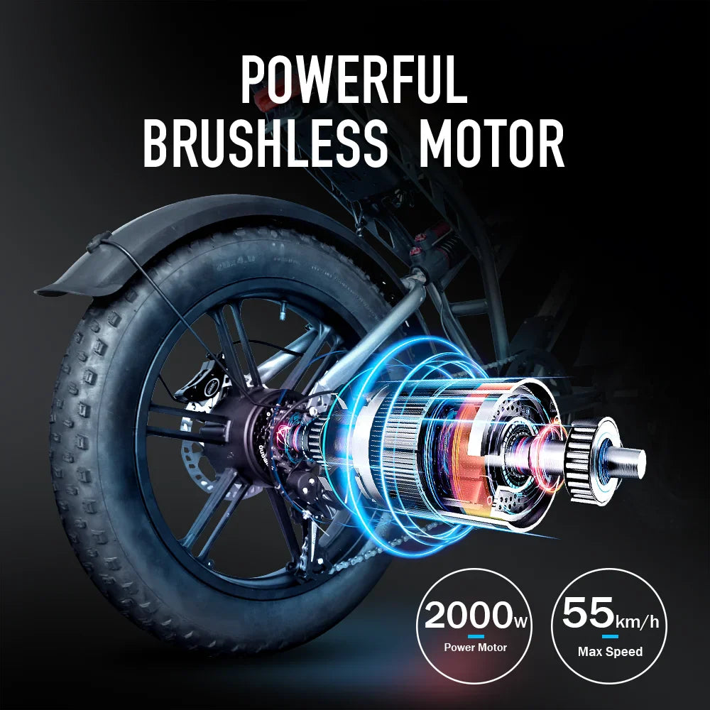 Vélo électrique DEEPOWER S7Pro pour adultes, 48 ​​V, 60 Ah, double batterie, pneus larges 20'' x 4.0, VTT électrique, 2000 W