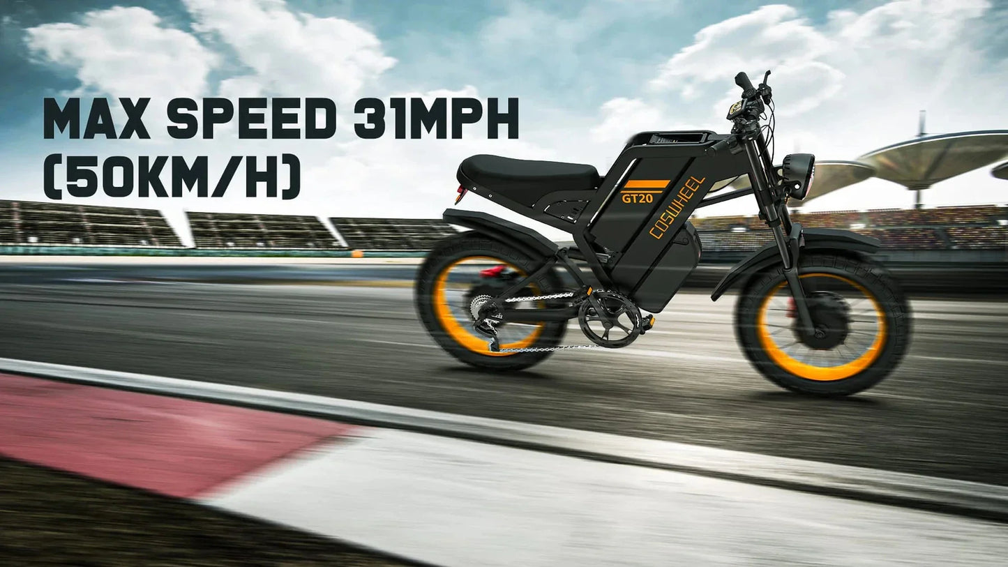 Vélo électrique Coswheel GT20 PRO 3000 W, moto électrique tout-terrain, 48 V, 40 Ah, double moteur, double batterie, VTT, gros pneus