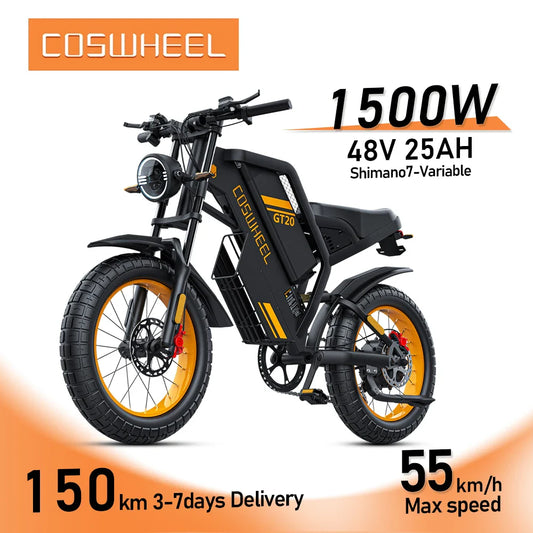 Coswheel Ebike GT20 Vélo électrique pour adulte VTT 20 pouces 48 V Vélo électrique Fatbike Motos pour adultes Drit bike