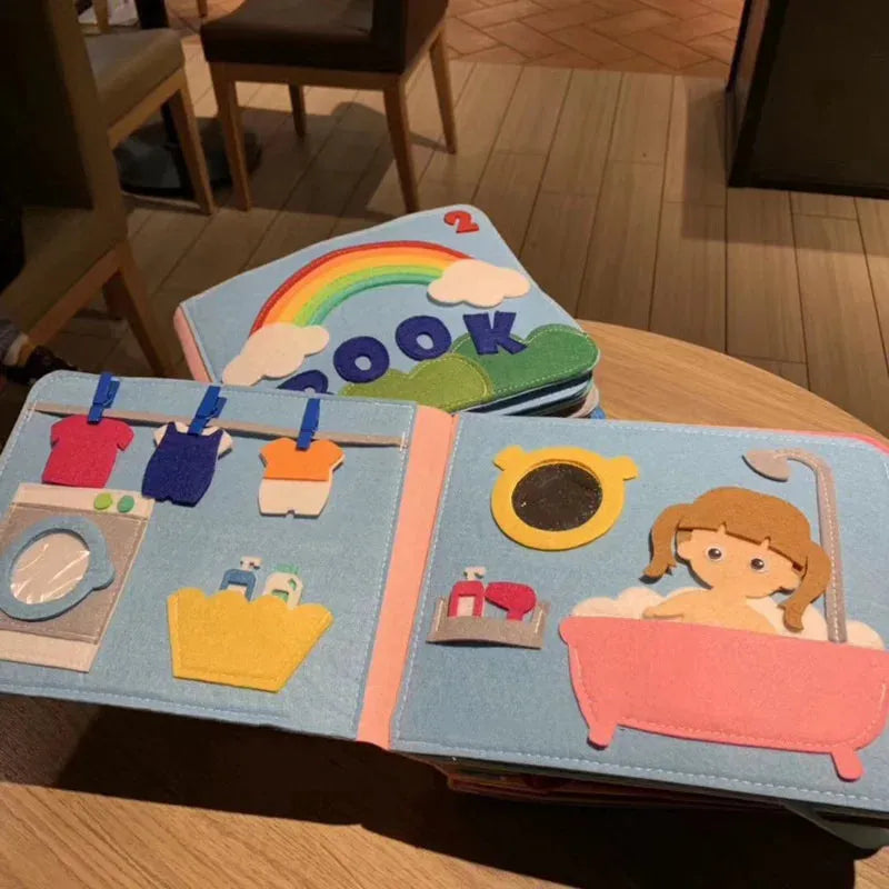 Montessori children Busy Board DIY Rainbow Cloth Book Education Toys Habits Knowledge Developing Basic self care skills training - Enfance-Heureuse