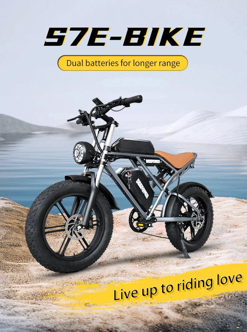 Vélo électrique DEEPOWER S7Pro pour adultes, 48 ​​V, 60 Ah, double batterie, pneus larges 20'' x 4.0, VTT électrique, 2000 W