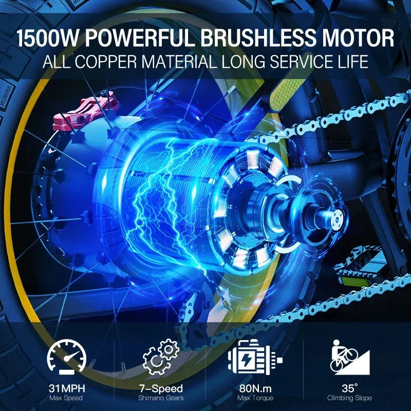 Vélo électrique Coswheel CT20 1500 W, moto 20 pouces, Fatbike, VTT, 48 V, 25 Ah, pour adultes