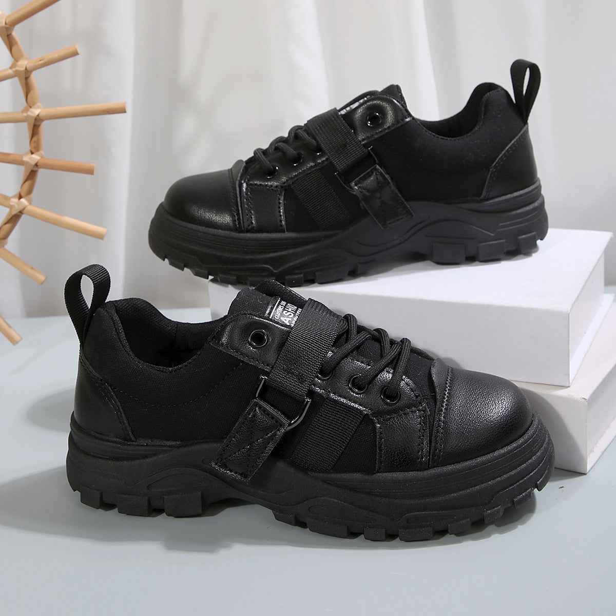 Lace-up Canvas Shoes With Hook Design Fashion Breathable Thick-soled Round-toe Casual Shoes For Women Sneakers - Enfance-Heureuse