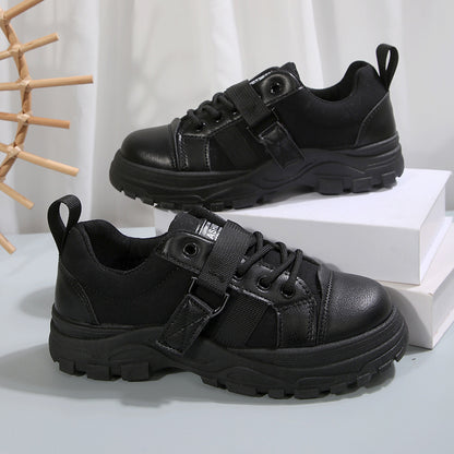 Lace-up Canvas Shoes With Hook Design Fashion Breathable Thick-soled Round-toe Casual Shoes For Women Sneakers - Enfance-Heureuse