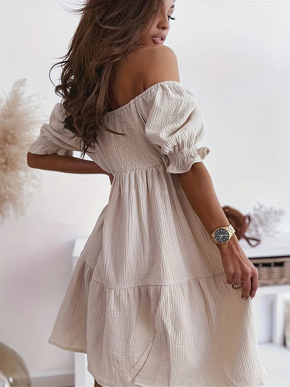 Full Size Ruffled Off-Shoulder Short Sleeve Dress - Enfance-Heureuse