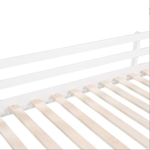 Twin Size Loft Bed Wood Bed With Slide, Stair And Chalkboard,White - Enfance-Heureuse