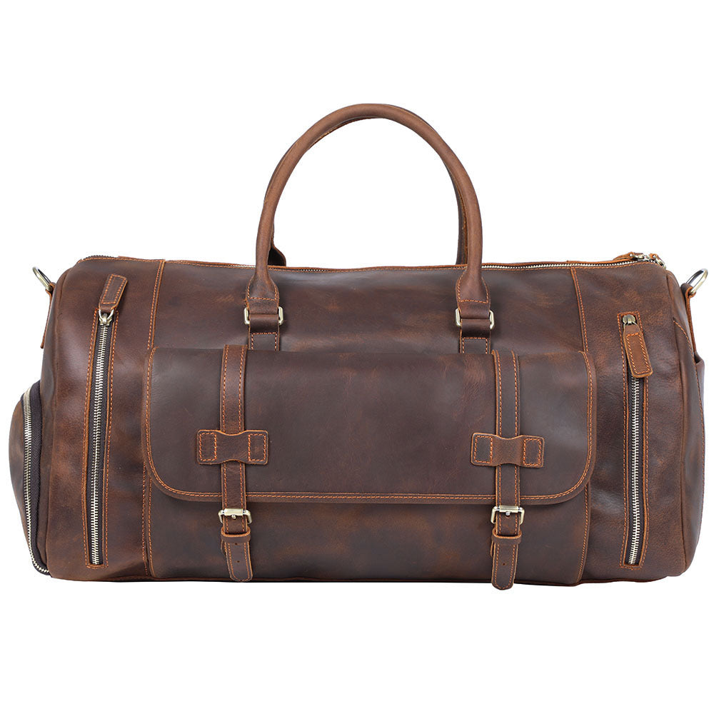 Men's Retro Genuine Leather Super Large Capacity First Layer Cowhide Leather Hand Luggage Bag - Enfance-Heureuse
