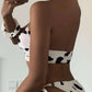 European And American Cow Print Halter Neck Lace-up Swimsuit - Enfance-Heureuse