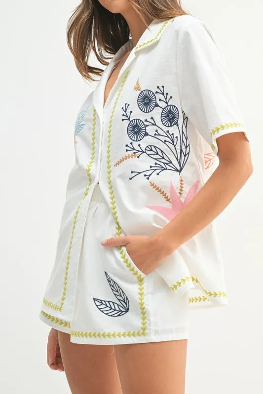 MABLE Embroidered Button Down Shirt and Shorts Set - Enfance-Heureuse