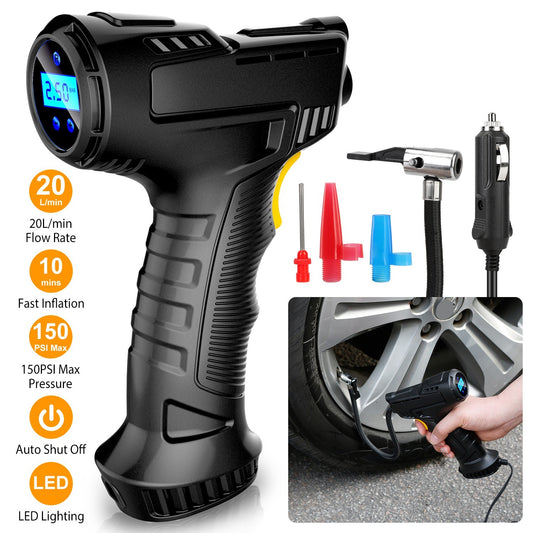 Portable Car Tire Inflator DC 12V Digital Car Air Compressor Electric Air Inflator With LED Light 150PSI - Enfance-Heureuse