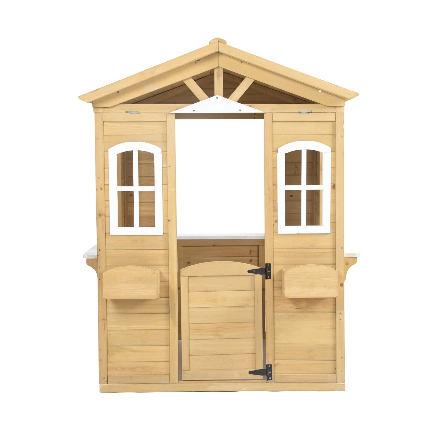 Wooden Outdoor Playhouse For Children With Work Doors, Windows, Mailbox, Flower Pot Stand - Enfance-Heureuse