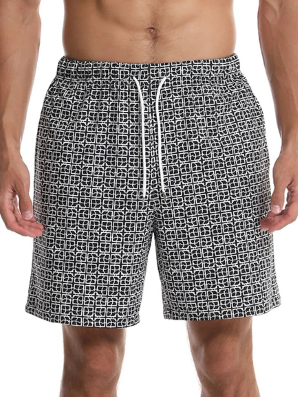 Men's Drawstring Printed Shorts with Pockets - Enfance-Heureuse