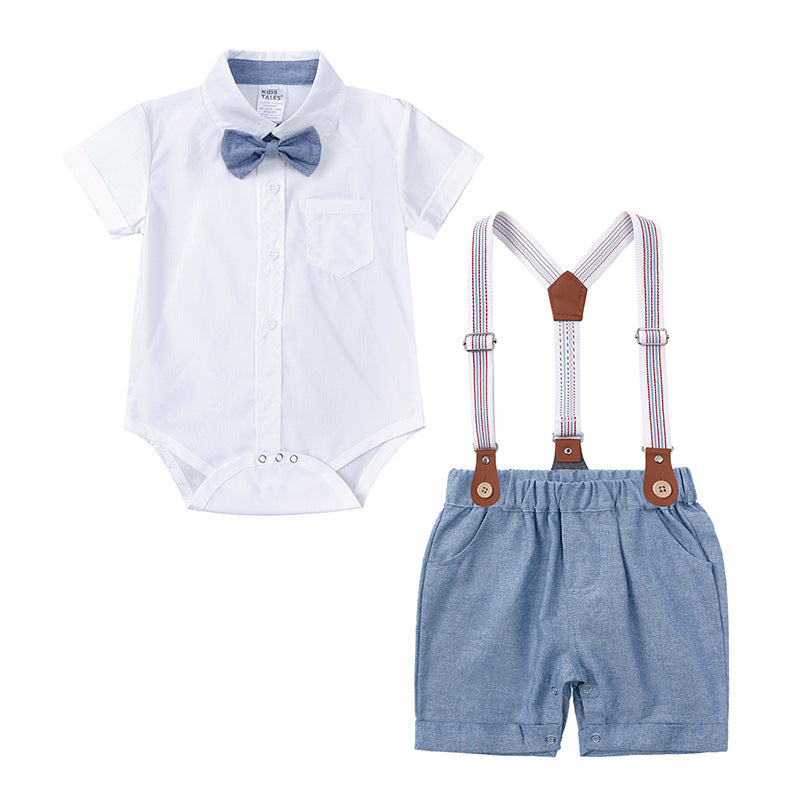 Boys Gentleman Bow Tie Backstrap Shorts Set - Enfance-Heureuse