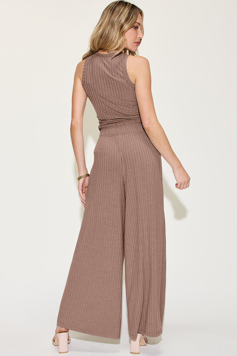 Basic Bae Full Size Ribbed Tank and Wide Leg Pants Set - Enfance-Heureuse