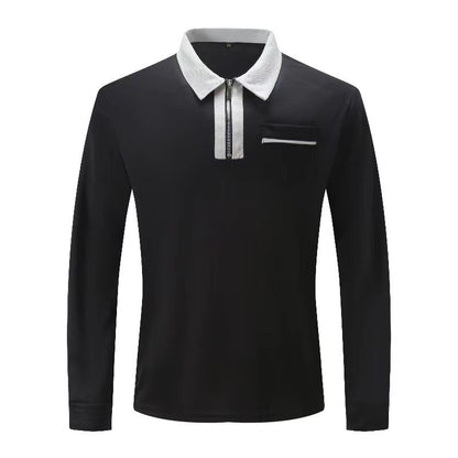 Polos à manches longues et fermeture éclair pour homme, décontractés, col à revers, en coton, avec poches, pour le sport, le golf et le tennis, collection automne 2024