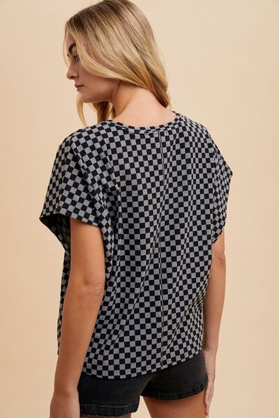 Annie Wear Checkered Round Neck Short Sleeve T-Shirt - Enfance-Heureuse