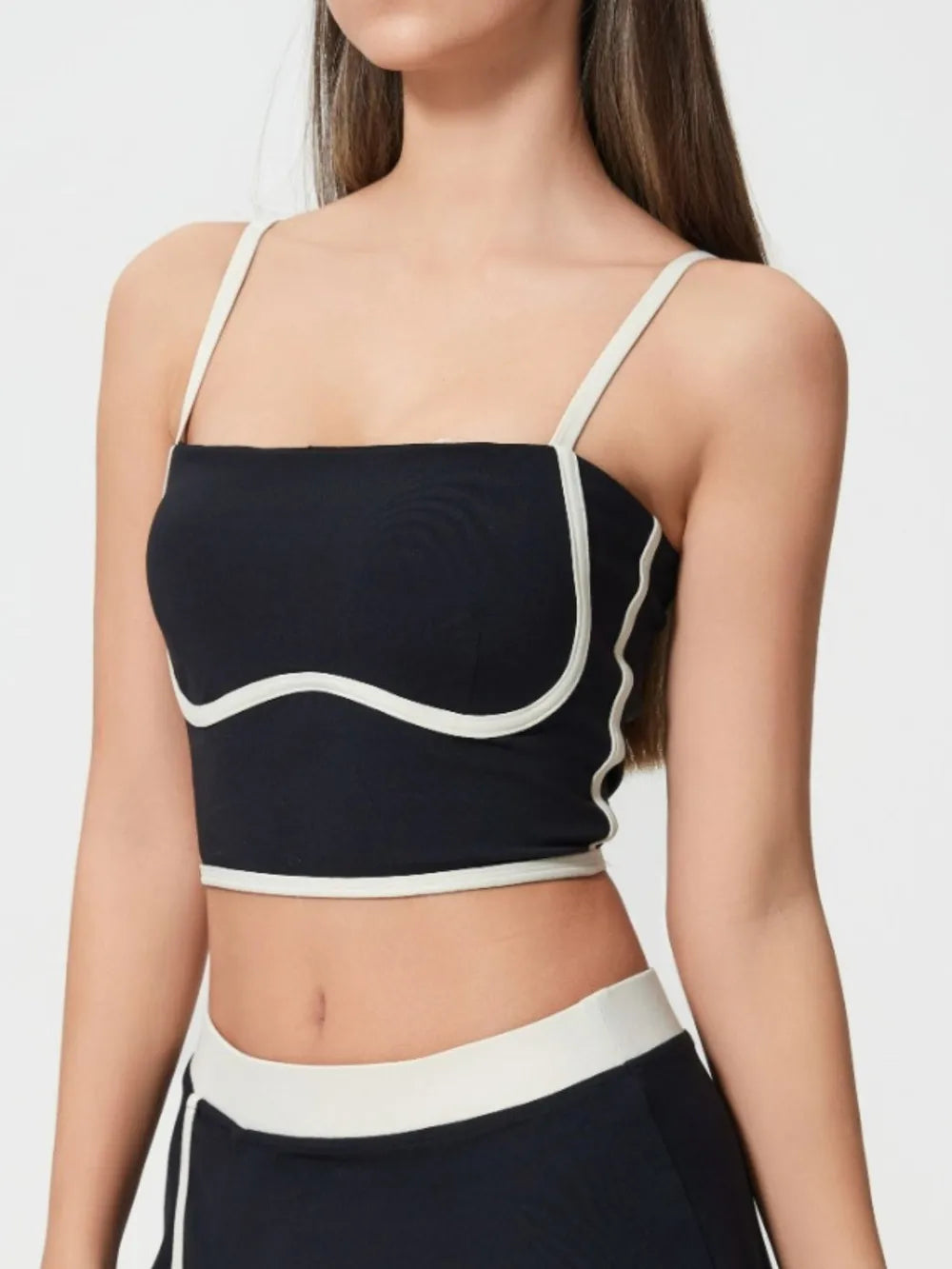 Millennia Contrast Trim Square Neck Active Cami with Detachable Chest Pads - Enfance-Heureuse