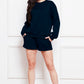 Round Neck Long Sleeve Sweatshirt and Drawstring Shorts Set - Enfance-Heureuse