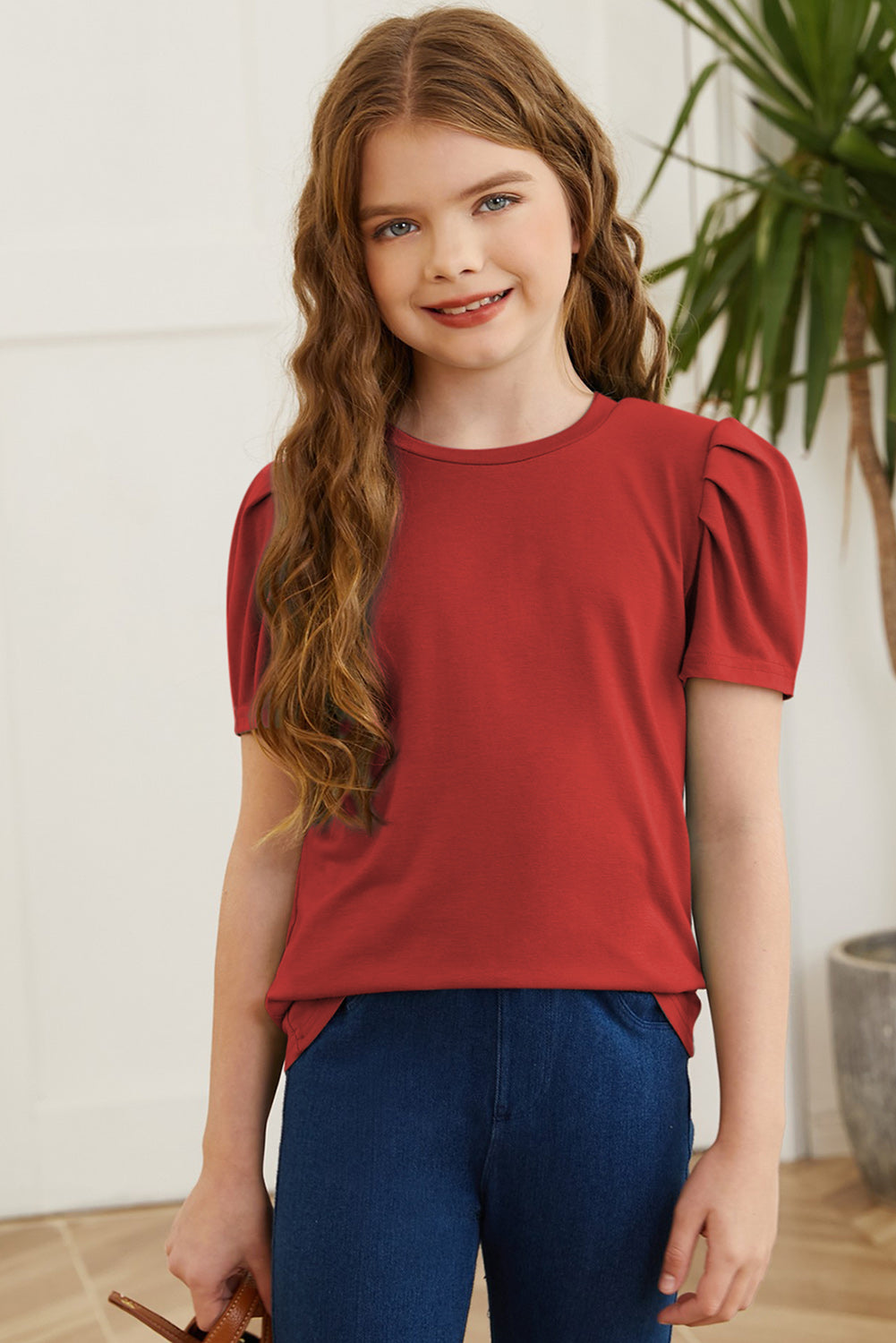 Round Neck Puff Sleeve T-Shirt - Enfance-Heureuse
