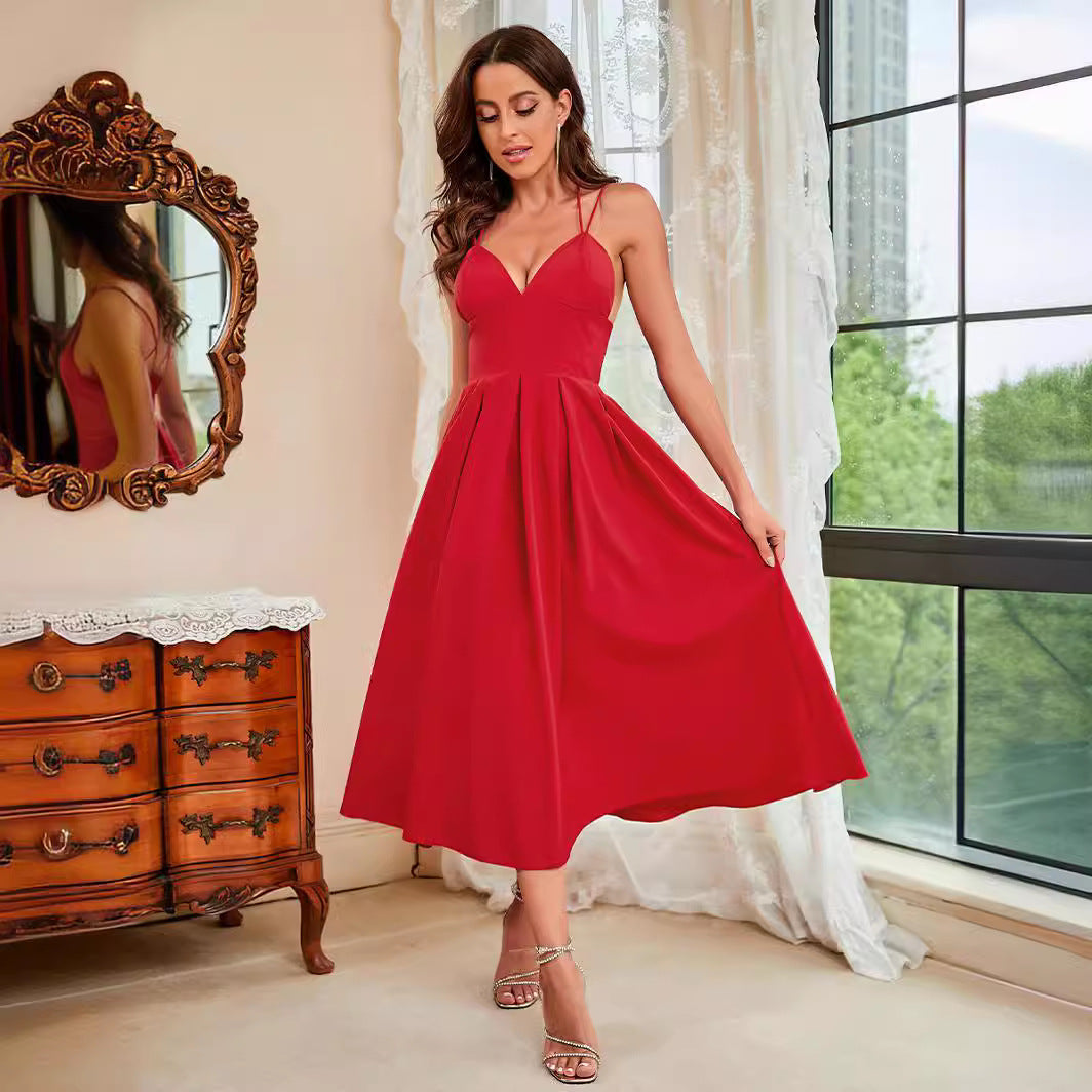 European And American Women's Clothing Multi-color Sling Swing Dress