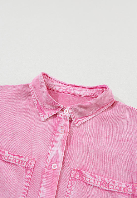 Robe mini en jean boutonnée à col montant