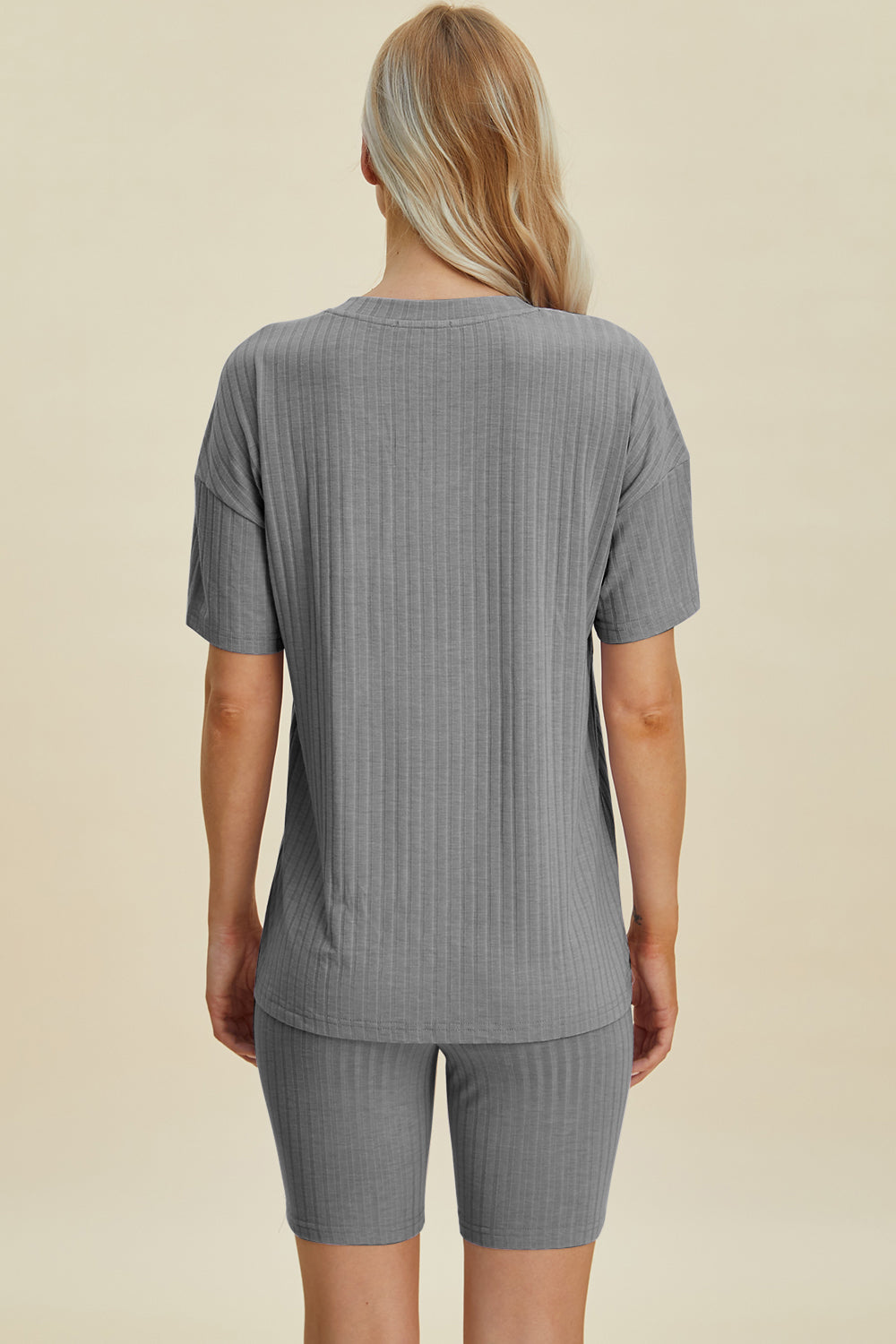 Basic Bae Full Size Ribbed V-Neck Short Sleeve Top and Shorts Set - Enfance-Heureuse