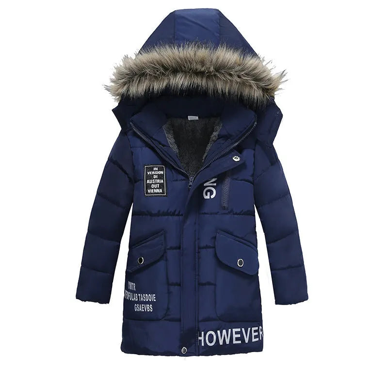 Boys Large Fur Collar Padded Warm Cotton Jacket - Enfance-Heureuse