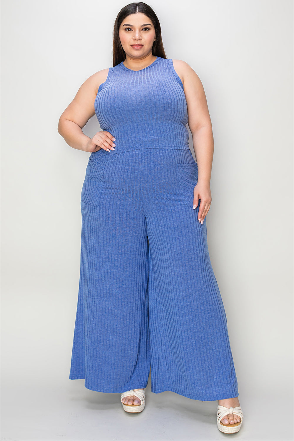 Basic Bae Full Size Ribbed Tank and Wide Leg Pants Set - Enfance-Heureuse