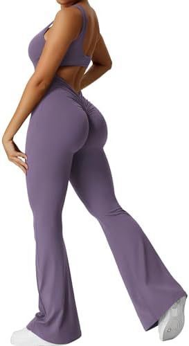 Women Sleeveless Flare Jumpsuits Fitness Yoga Long Pants - Enfance-Heureuse