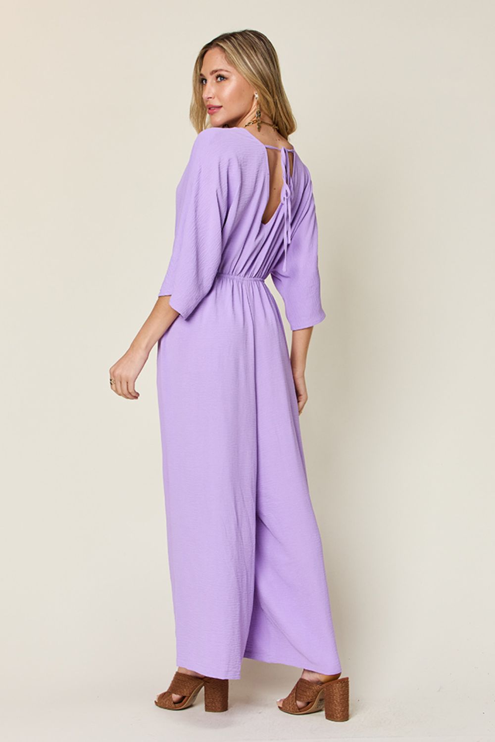 Double Take Full Size Surplice Wide Leg Jumpsuit with Pockets - Enfance-Heureuse