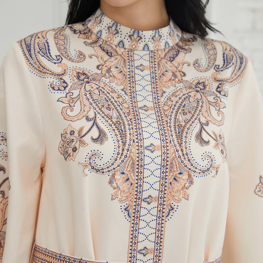 Stand Collar Printing Long Retro Muslim Dress - Enfance-Heureuse