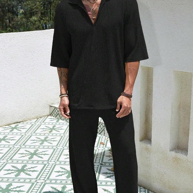 Tenues de ville d'été : haut à manches courtes et pantalon droit ample, tenues décontractées pour hommes