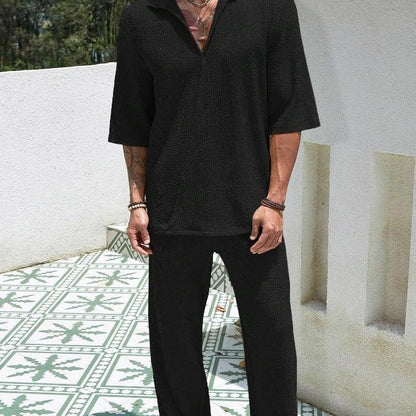 Tenues de ville d'été : haut à manches courtes et pantalon droit ample, tenues décontractées pour hommes