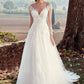 High U-neck Lace Long Sleeve A- Line Long Tail Simple Wedding Dress - Enfance-Heureuse