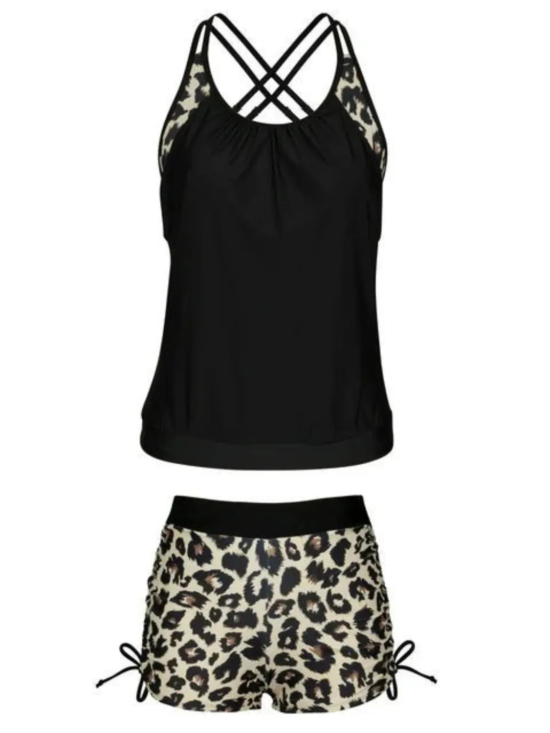 Crisscross Leopard Scoop Neck Two-Piece Swim Set - Enfance-Heureuse