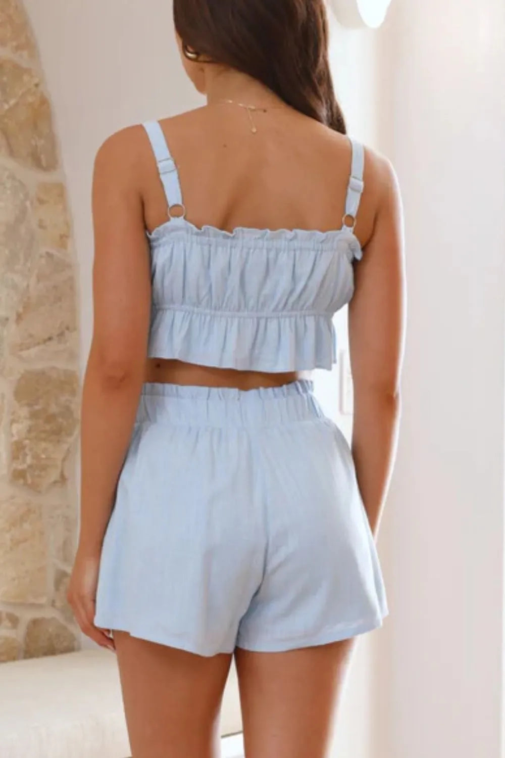 Ruffled Square Neck Cami and Shorts Set - Enfance-Heureuse
