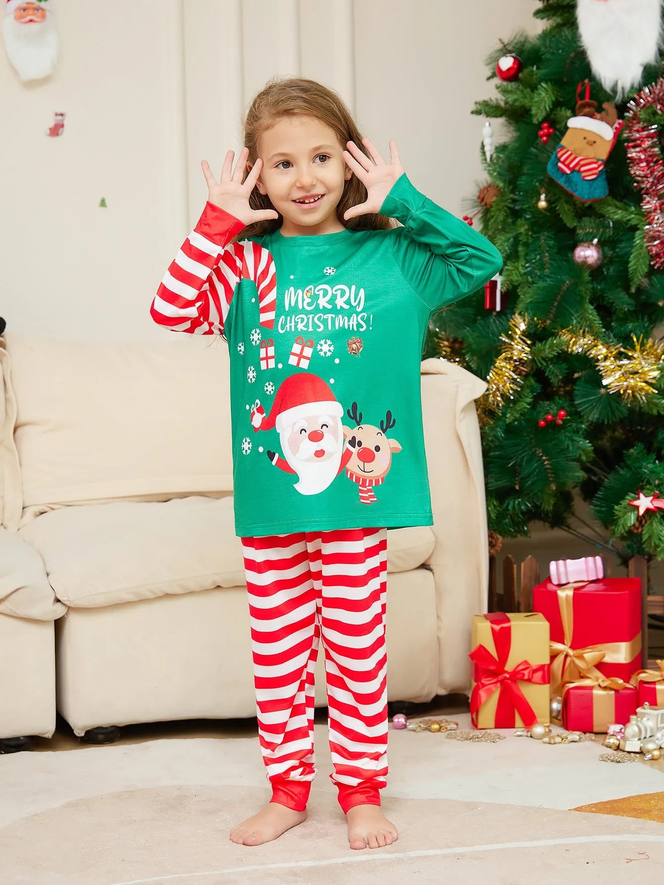 New Cartoon Santa Claus Letter Printing Parent-child Christmas Pajamas Home Wear Suit - Enfance-Heureuse