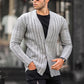 European And American Men's Solid Color Cardigan Pit Strip Casual Slim Sweater Knit Sweater - Enfance-Heureuse