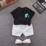 T-shirt à manches courtes motif dinosaure pour garçon, ensemble deux pièces