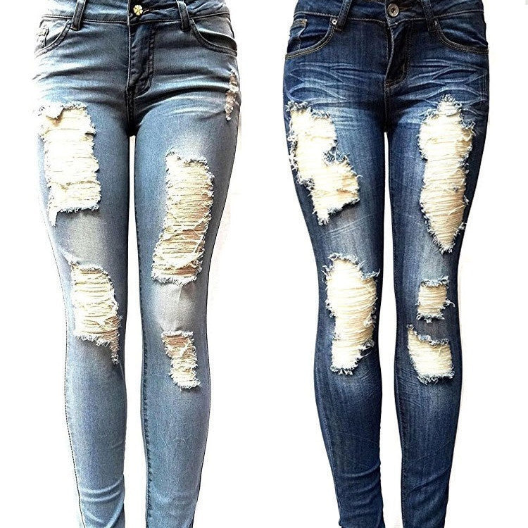 European And American Style Women Ripped Slimming Jeans - Enfance-Heureuse