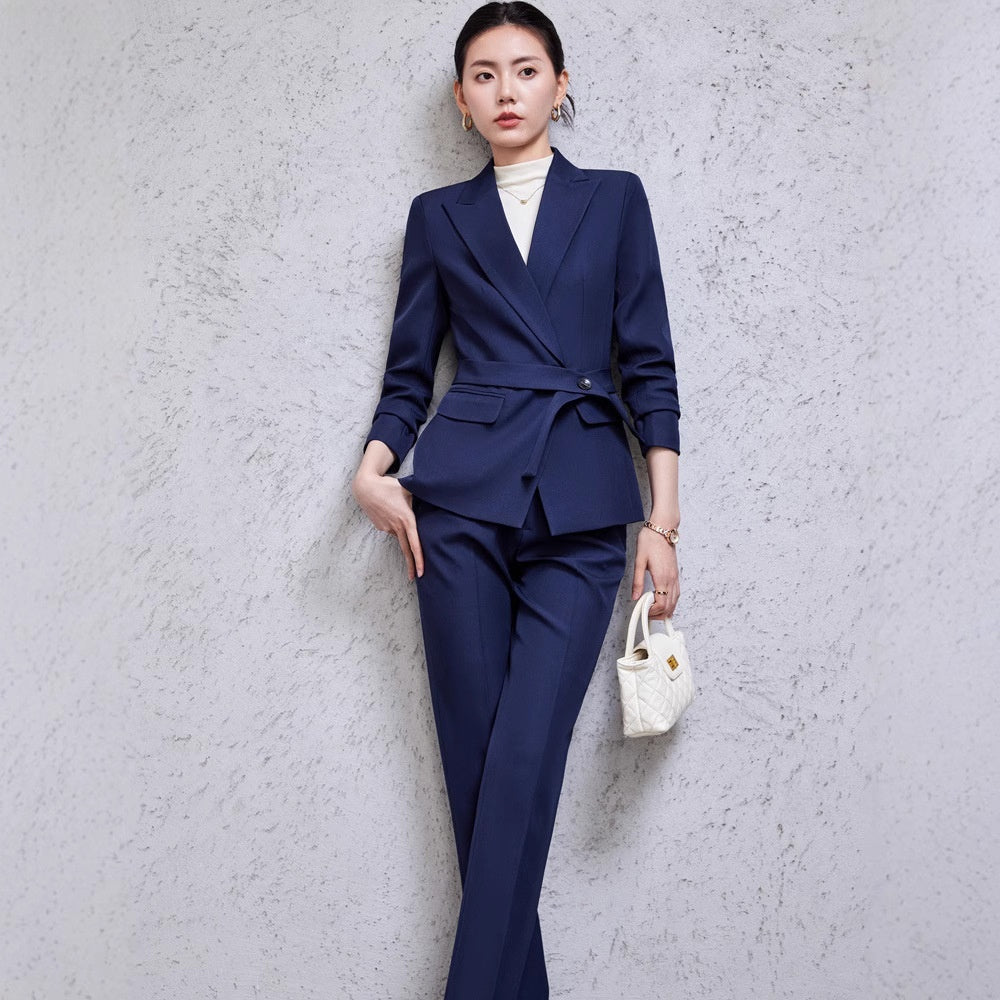 Long Sleeve Small Suit Collar Coat Women's Shirt Pants Suit - Enfance-Heureuse