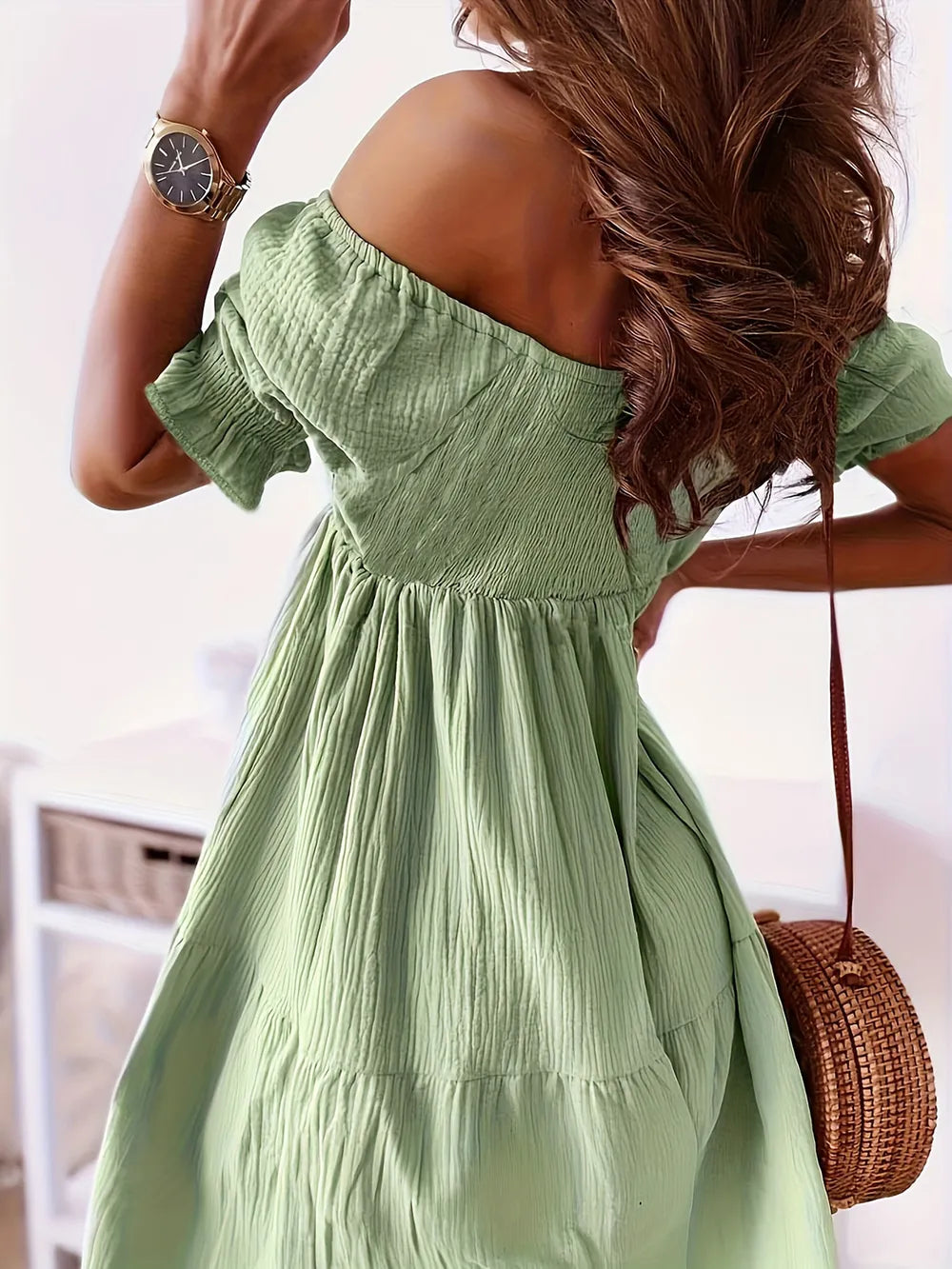 Full Size Ruffled Off-Shoulder Short Sleeve Dress - Enfance-Heureuse