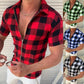 Plaid T Shirt Mens Zipper Short Sleeve Shirts Summer Men Clothing - Enfance-Heureuse