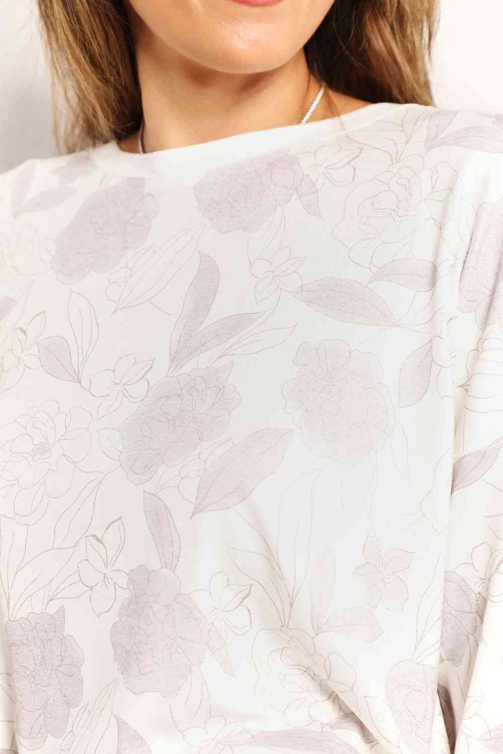 Double Take Floral Long Sleeve Top and Shorts Loungewear Set - Enfance-Heureuse