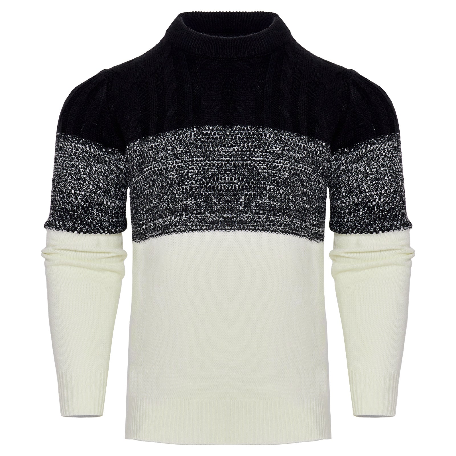 Men's Casual Color Block Long Sleeve Cable Knit Pullover Sweater - Enfance-Heureuse