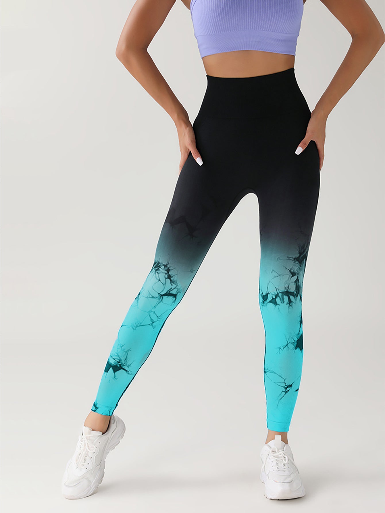 Tie Dye Gradient Color Yoga Sports Leggings, Ruched High Waist Workout Seamless Scrunch Booty Leggings Butt Lift Athletic Leggings Tummy Control Yoga Pants - Enfance-Heureuse