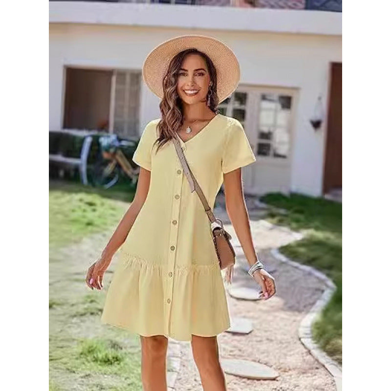 Women's Loose Summer Cotton And Linen Dress - Enfance-Heureuse