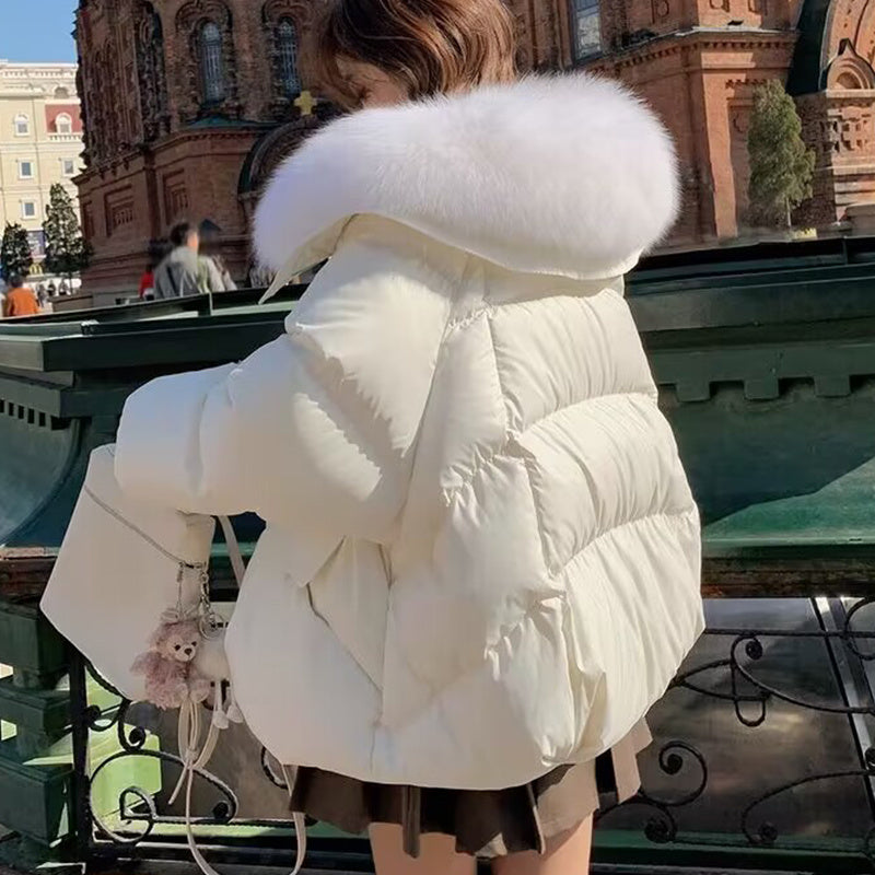 Doudoune en coton rembourrée pour femme, manteau épais à col court en fourrure, vêtements d'hiver